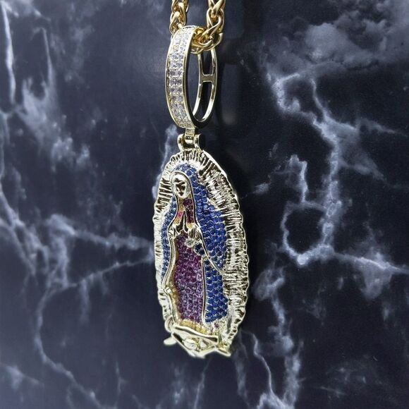 24"Franco Chain + 14K Gold Finish Holy Mary - Picture 3 of 12